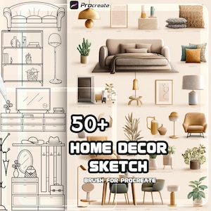 Home Decor Line Art Brushes for Procreate | Furniture, Lighting & Accessories | Commercial Use | Digital Download