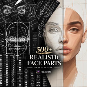 Procreate Face Stamp Brushes | 500+ Realistic Facial Features | Character Portraits & Illustration | Commercial Use | Digital Download