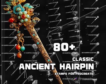 Procreate Hairpin Brush Set | 82 Chinese Ornament & Decorative Hair Accessories Brushes | Digital Illustration | Instant Download