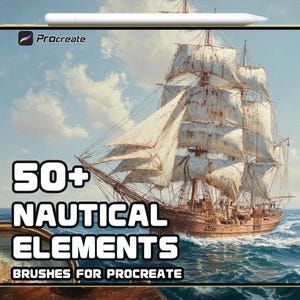 Ensemble de pinceaux d'éléments nautiques pour procréer | Outils de conception marine et océanique | Pinceaux numériques sur le thème de la mer côtière | Téléchargement instantané