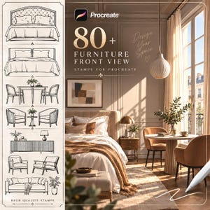 Procreate Furniture & Table-Chair Elevation Brushes | Interior Design Line Art | Commercial Use | Digital Download