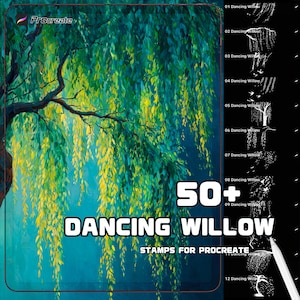 Conjunto de pinceles de sauce para Procreate / Más de 50 pinceles elegantes de botánica y árboles / Ilustración digital / Descarga instantánea