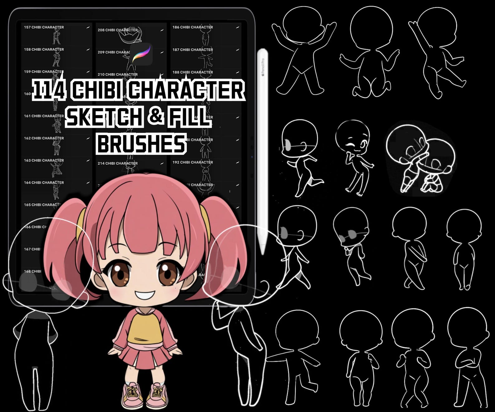 Procreate Chibi Character Brushes | 620+ Anime & Comic Stamps | Cute ...