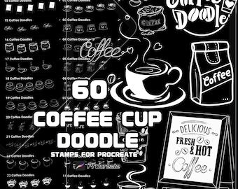 Coffee Doodles Procreate Stamps | Hand-Drawn Coffee Art | Beverage Illustration and Cafe Decor | Commercial Use | Instant Download