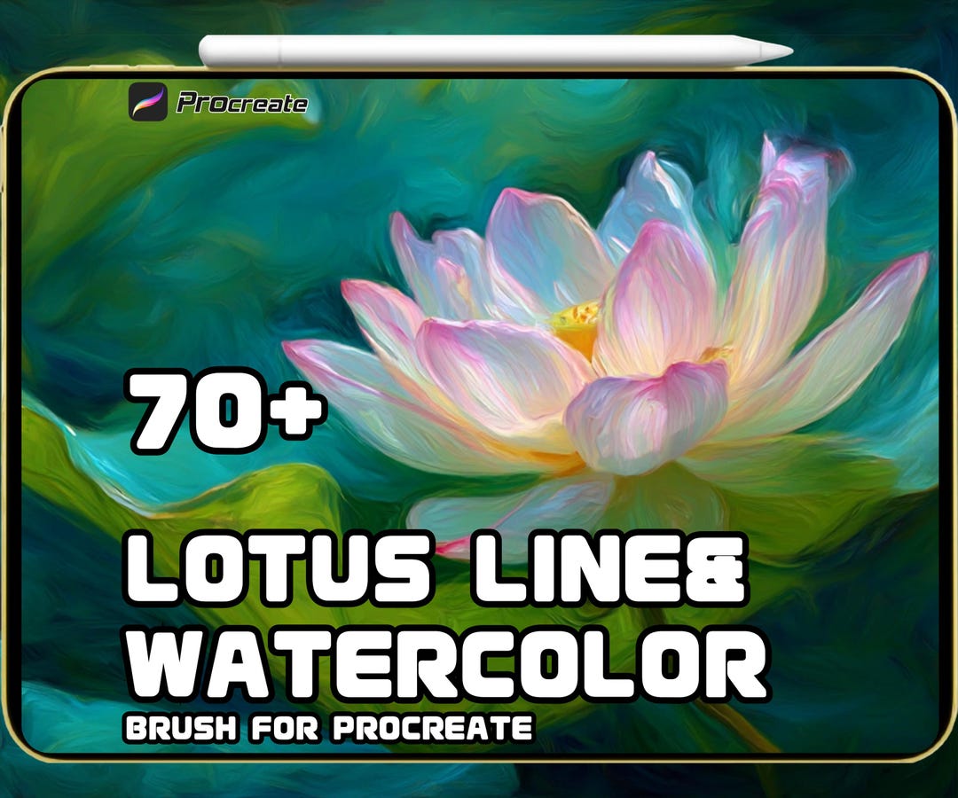 Lotus Line & Watercolor Brush Set for Procreate | Elegant Lotus Flower ...