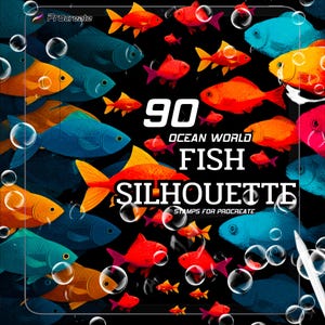 Fisksilhuett Procreate-pensel | Digital undervattenskonst | Marint liv, hav och vattenlevande illustration | Penselset, digital nedladdning