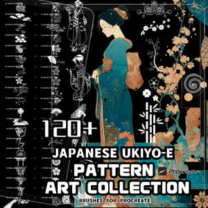 Procreate japanska mönsterpenslar | Ukiyo-e-motiv, Sakura, vågor | Traditionell och dekorativ | Digital nedladdning, kommersiell användning