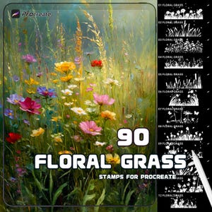 Juego de pinceles de hierba floral para Procreate / Pinceles para sellos de prado y juncos / Ilustración digital / Uso comercial