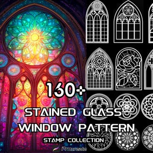 Stained Glass Window Stamps | 160+ Church Architecture Designs | Gothic & Religious Patterns | Commercial Use | Digital Download
