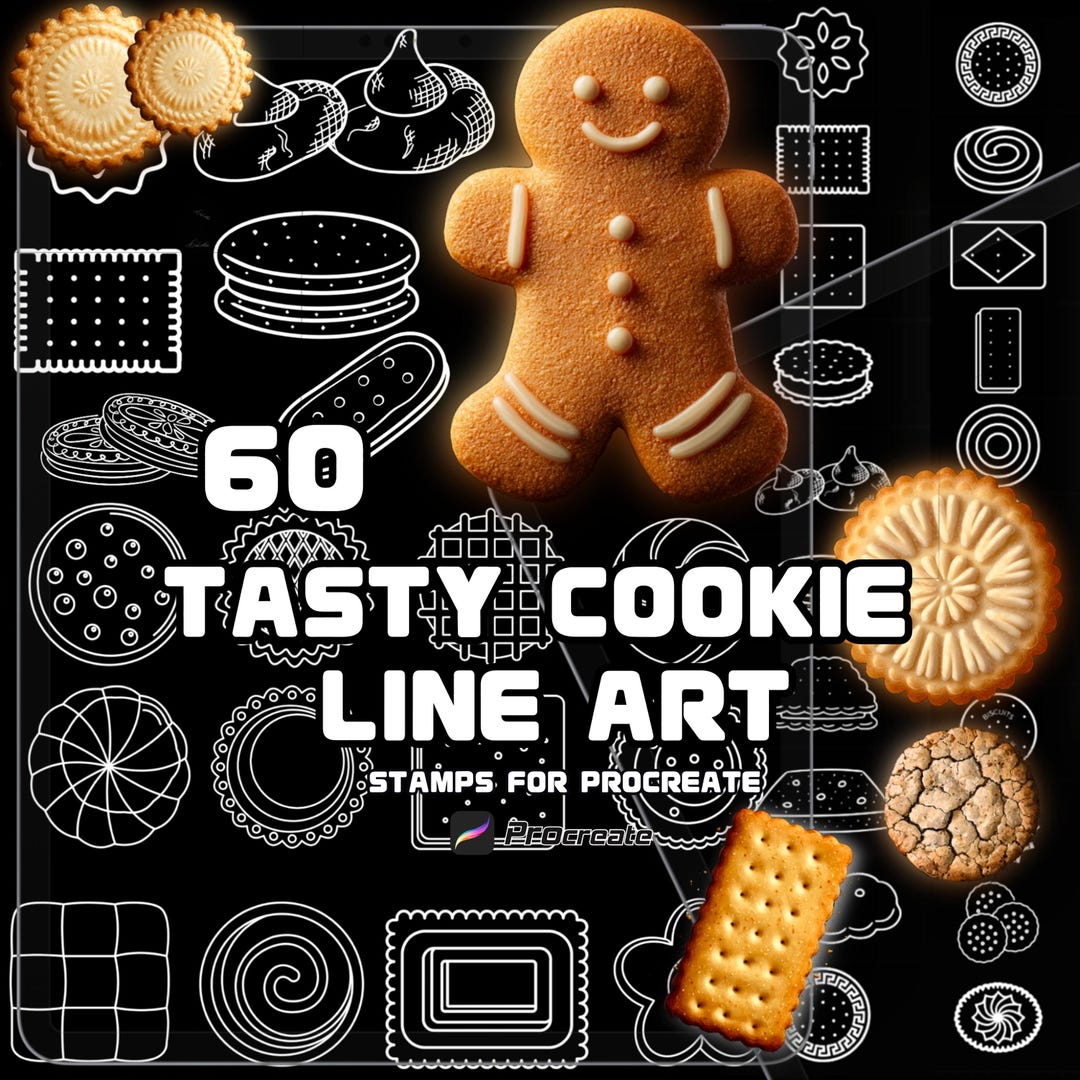 Tasty Cookie Line Art Brushes for Procreate | Dessert Illustration and ...