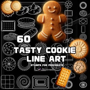 Tasty Cookie Line Art Brushes for Procreate | Dessert Illustration and Food Art | Commercial Use | Digital Download
