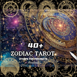 Zodiac Tarot Procreate Brush Set | Mystical Celestial Art and Magic Symbols | Commercial Use | Digital Download