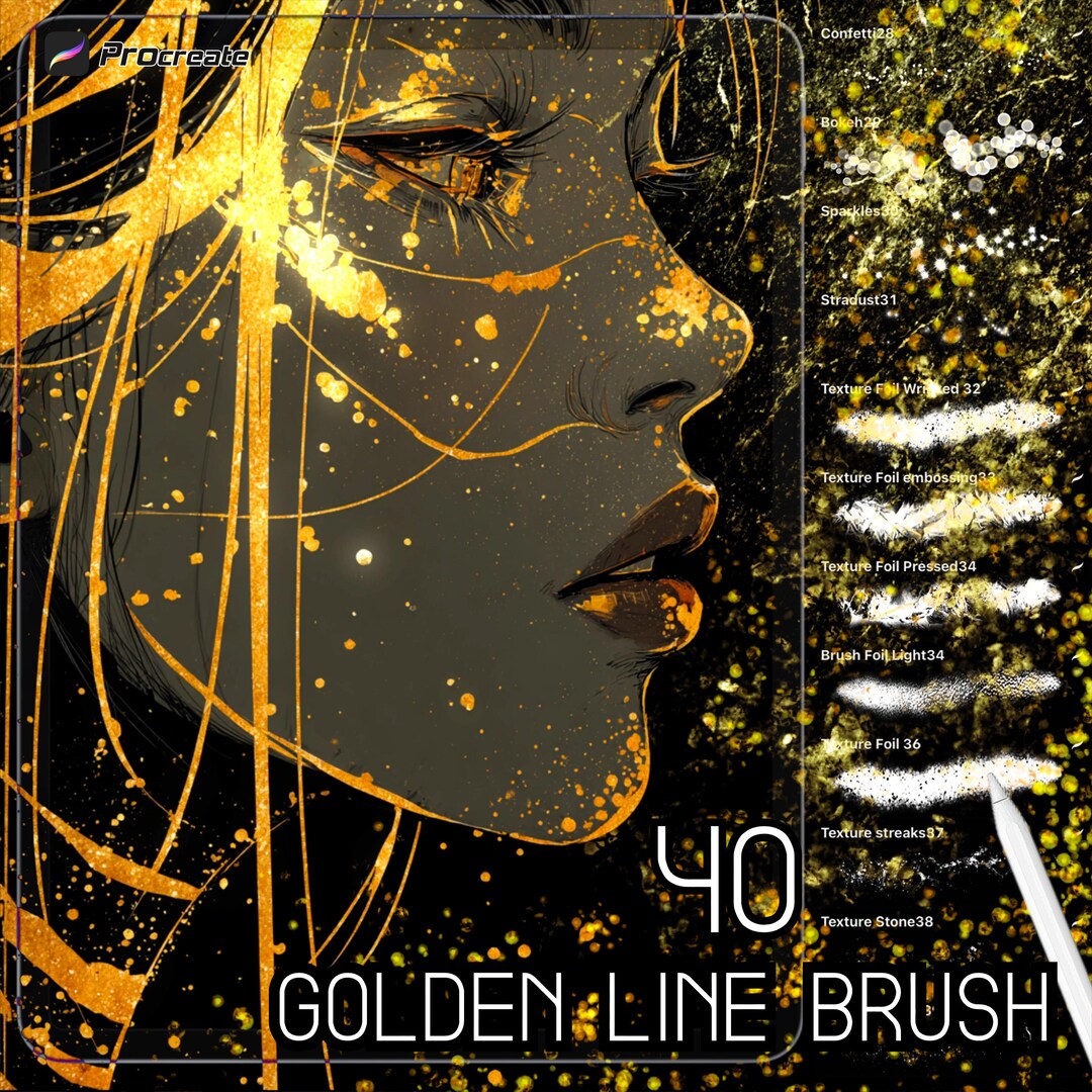 Golden Line Brush for Procreate: Metallic Thread Effect (instant ...