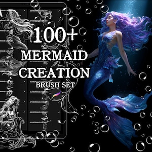 100+ Mermaid Creation Brush Set for Procreate | 36 Chibi Mermaids and 68 Outlines | Fantasy Clipart & Illustration Tools | Instant Download
