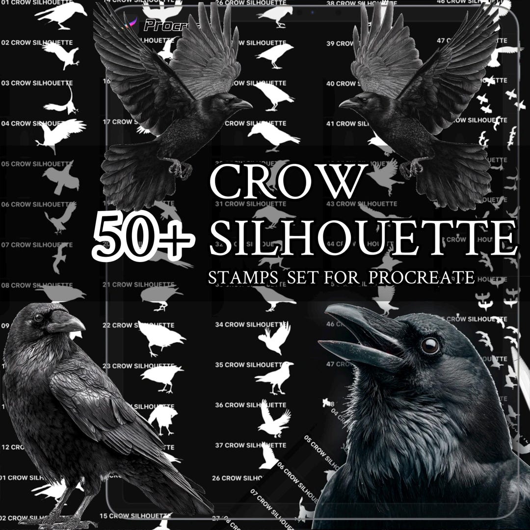 Crow Silhouette Brush Set | Crow & Raven Procreate Brushes | Gothic ...
