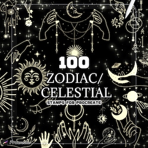 Celestial Hand Brushes for Procreate | 100 Zodiac and Astrology Gestures | Starry Motifs and Cosmic Effects | Digital Download