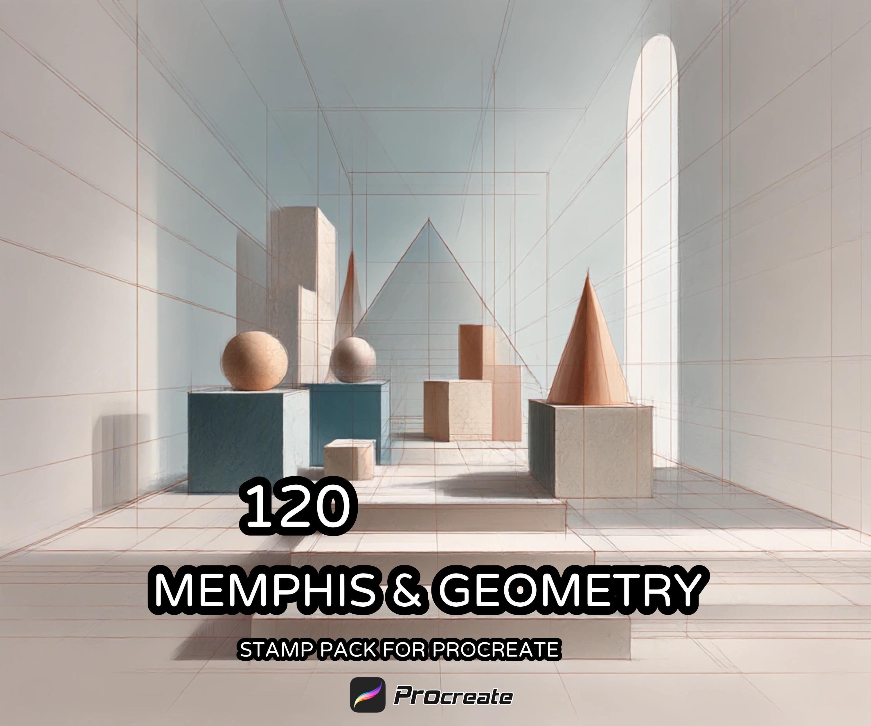 Geometric Perspective – Pack de pinceaux Procreate | 120 pinceaux Architecture & motifs Memphis | Téléchargement instantané