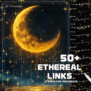 Pincel de cadena de estrellas etéreas para Procreate / Enlaces celestiales brillantes y efectos de luz mágicos / Uso comercial / Descarga digital