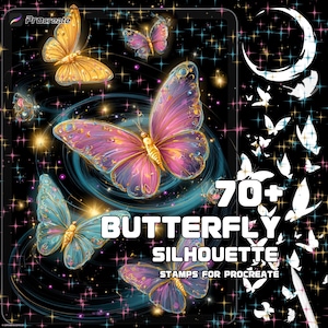 Schmetterling Silhouette Pinselset für Procreate | Elegante Kunst Briefmarken, Insekt Clipart & Natur Design | Digitaler Download
