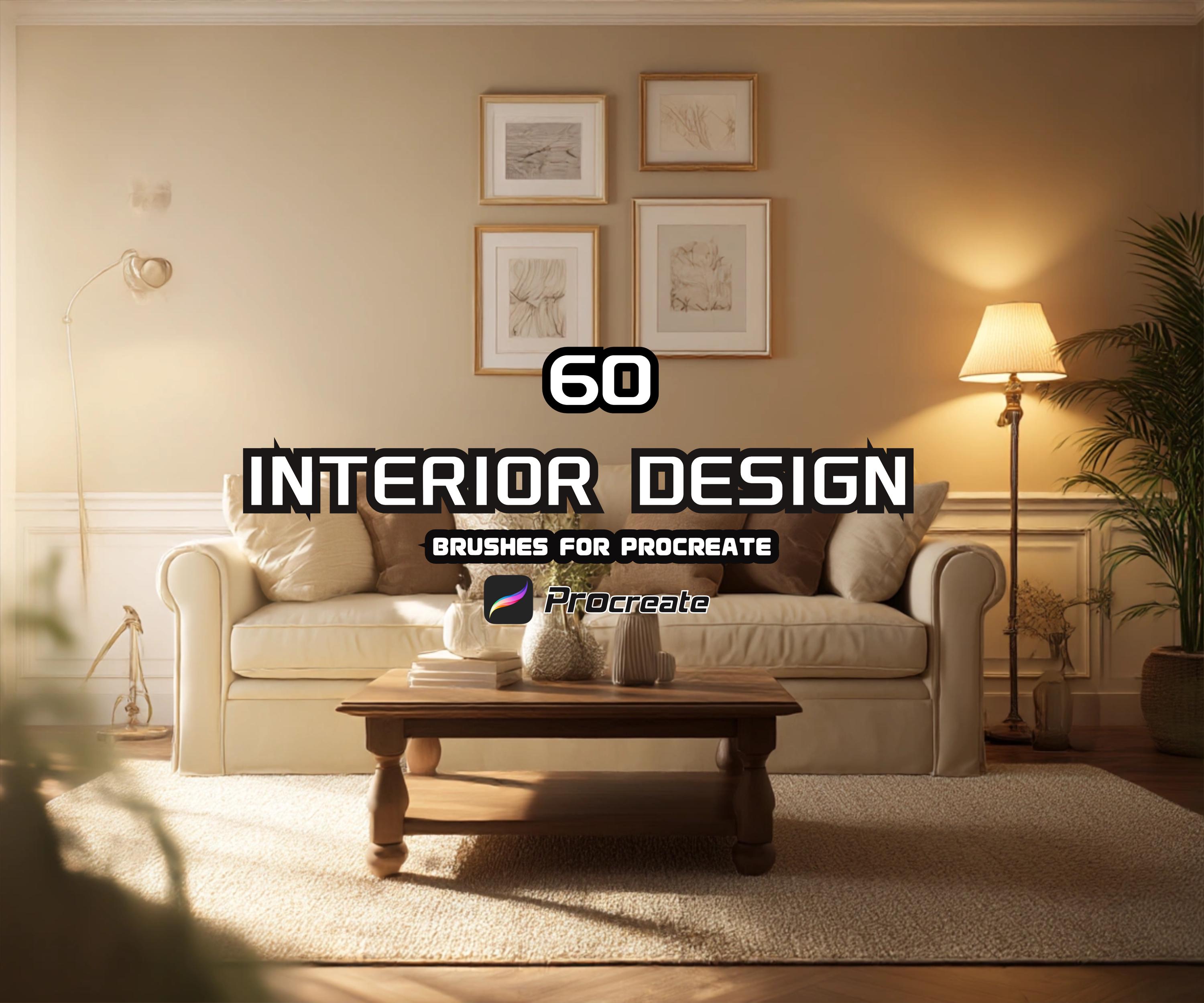 Procreate Interior Design Line Art Brush Set – 60 Furniture, Decor & Lighting Brushes for Space Planning