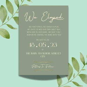 Elopement Ankündigung - Canva Template | Elopement Personalisieren | Grünes Thema-Ankündigungs-Karte