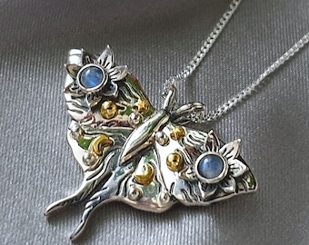 Sterling Silver Luna Moth Necklace with Moonstone gemstones - Moth amulet - Spiritual necklace - Gift for her - Designer jewelry