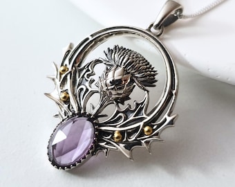 Sterling Silver Thistle Pendant: Scottish Celtic Amethyst Flower