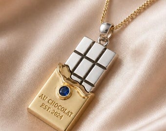 18k guld silver chokladkaka hänge - Chokladkaka berlock - Elegant choklad - Godiskaka - Silver designersmycken - Födelsestensmycken