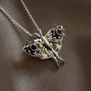 Sterling Silver Luna Moth Necklace with Moonstone gemstones - Moth amulet - Spiritual necklace - Gift for her - Designer jewelry image 7