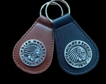 Retro Pewter Indian Motorcycle Concho on PLU Key Fob -- IMRG Biker Gift Motorcycle Accessories
