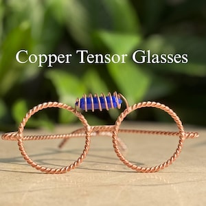 Copper Tensor Glasses with Blue Amethyst, Sacred Geometry Handmade Copper Eyewear, Pure Copper Wire Glasses, Spiritual Meditation Gift