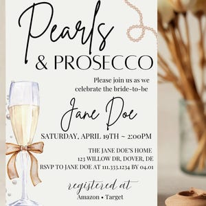 Pearls & Prosecco Bridal Shower Invitation Bundle, Pearls and Prosecco Bridal Shower, Pearls and Prosecco Game Bundle, Editable Template