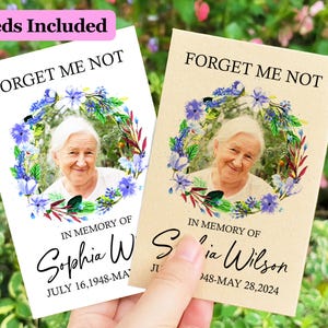 Personalized Funeral Photo Seed Packets Forgot-me-not Seed Packets Seeds Included Celebration of Life Favor Memorial Seeds Favors for Guests