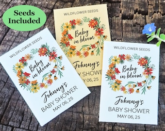 Baby Shower Seed Packets, Baby Shower Favors, Custom Wildflower Seed Packs, Baby Shower Flower Seed Envelopes, Seeds Included, Baby in Bloom