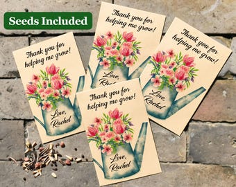 Personalized Thank You Seed Packets - Thank You for Helping Me Grow/Eco Friendly Wildflower Seeds Favor/Teacher Appreciation Gifts in Bulk
