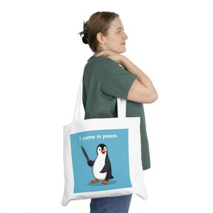 Funny Pinguin Shoulder Tote Bag - Cute Animal Print Canvas Handbag for Women, Penguin Lover Gift, Beach Shopping Bag, Eco-Friendly Reusable