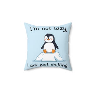 Cute Penguin Pillow, Spun Polyester Cushion, Penguin Lover Gift, Animal Decor, Kids Room Pillow, Square Throw Pillow