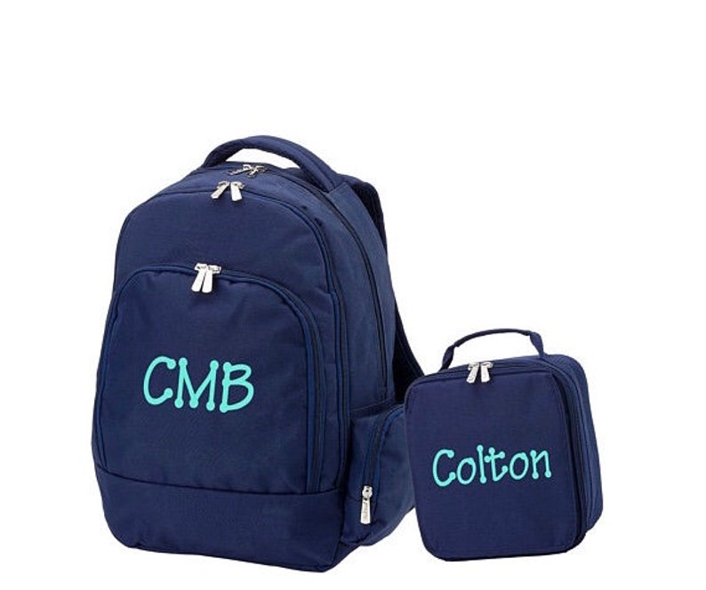 Personalized Backpack Solid Navy Backpack and Lunch box Set MONOGRAM INCLUDED Boy or Girl Backpack Back to School Monogram Backpack