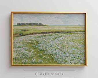 Vintage Wildflower Field Painting, Spring Landscape Wall Art, Meadow Flowers Artwork, Impressionist Field Painting, Cottage Decor 202