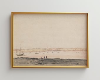 Antique Coastal Print, Vintage Sailboat Wall Art, Nautical Wall Decor, Beach House Decor, Lake House Art, Seascape Print 218