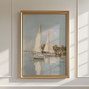 Jasnoniebieski obraz żaglówki: Vintage Nautical Lake House Art 95