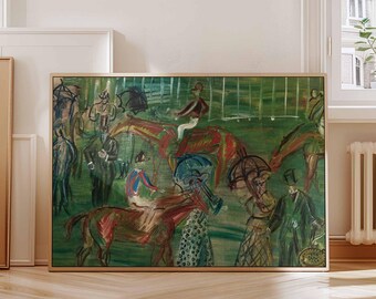 Vintage Horse Painting, Abstract Equestrian Art, Antique Figurative Artwork, Expressionist Horse Scene, Gallery Style Wall Art 147