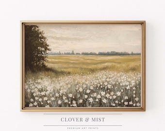 Vintage Spring Meadow Painting: Muted Wildflower Field Art 23