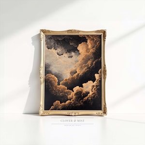 Moody Clouds Art Print: Black and Gold Stormy Sky, Vintage Wall Decor 31