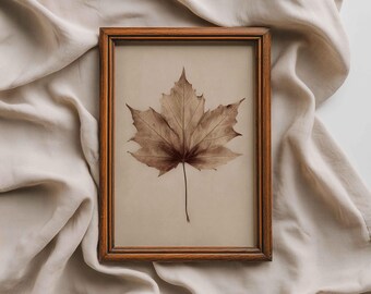 Vintage Maple Leaf Print, Neutral Botanical Art, Rustic Fall Decor 128