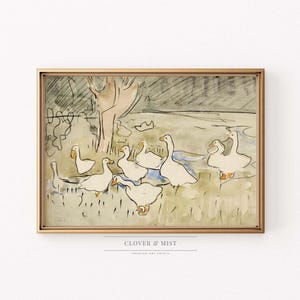 Vintage Geese Watercolor Print: Neutral Nursery Wall Art 15