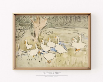 Vintage Geese Watercolor Print: Neutral Nursery Wall Art 15