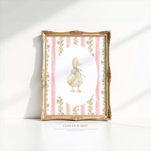 Pink Floral Duck Nursery Print: Vintage Cottagecore Wall Art 31