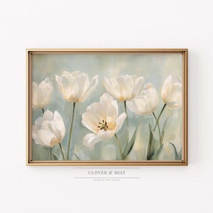 Sage Green Tulip Painting: French Country Floral Wall Art 57
