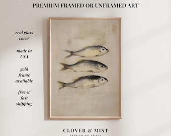 Sardines Coastal Kitchen Print: Abstract Rustic Fish Painting, Nautical Bathroom Decor 103